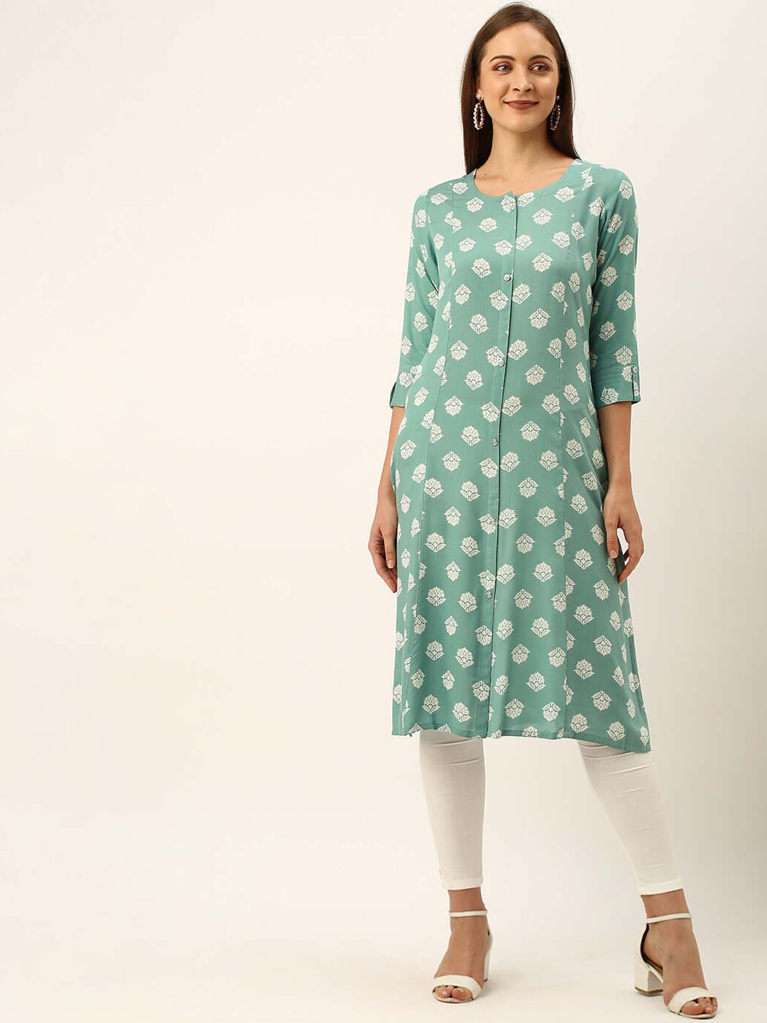

ZOLA Women Green Ethnic Motifs Block Print Kurta