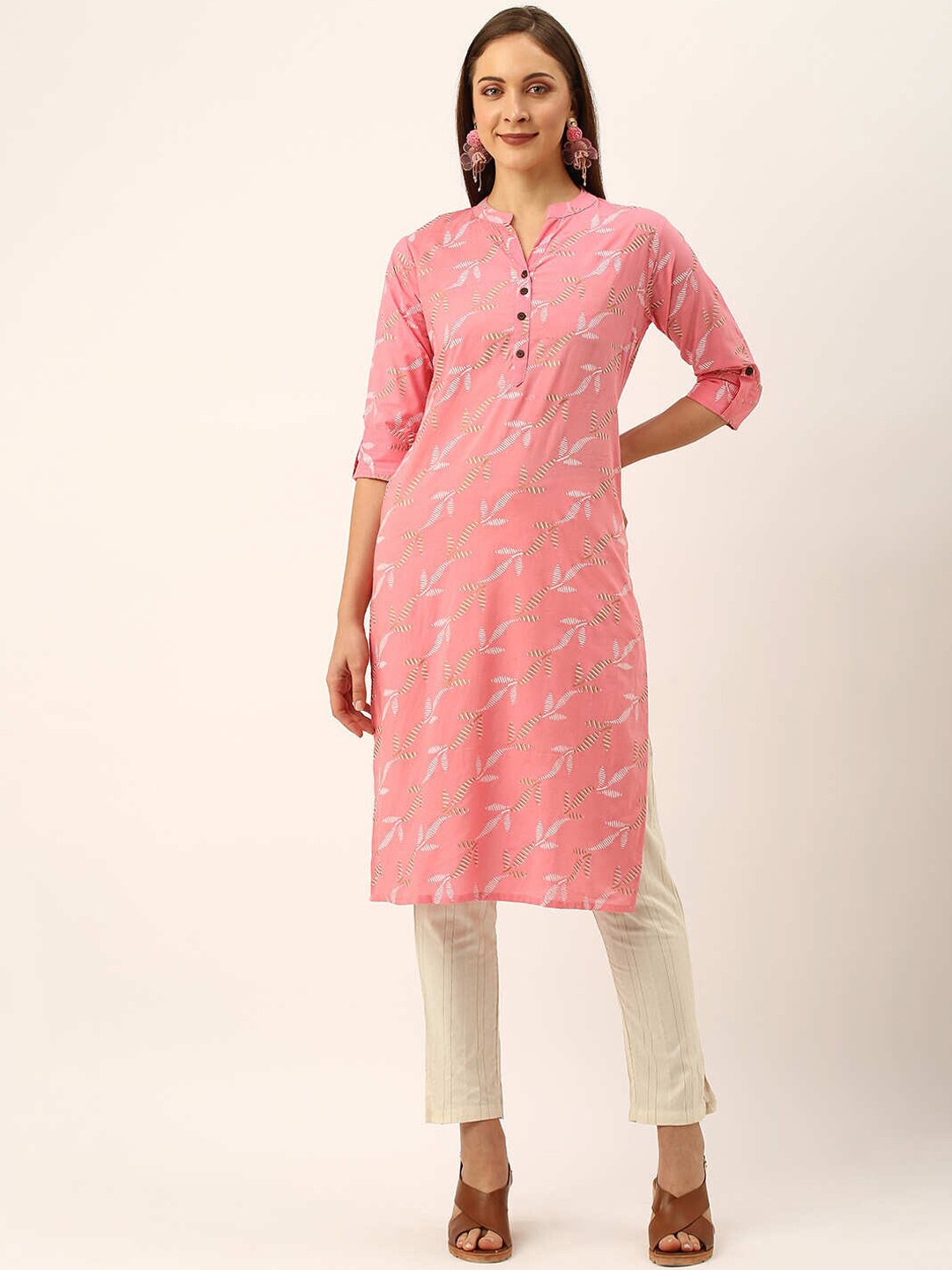 

ZOLA Women Pink & White Floral Fauna Print Kurta