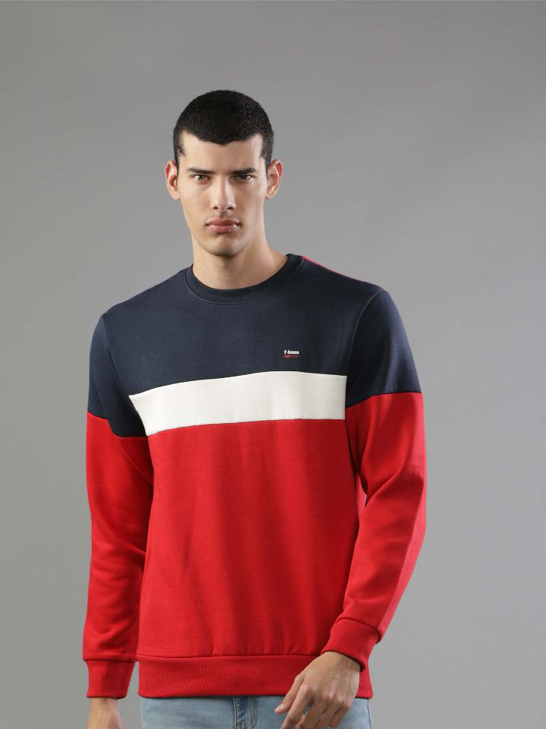 

t-base Men Red Colourblocked Sweatshirt
