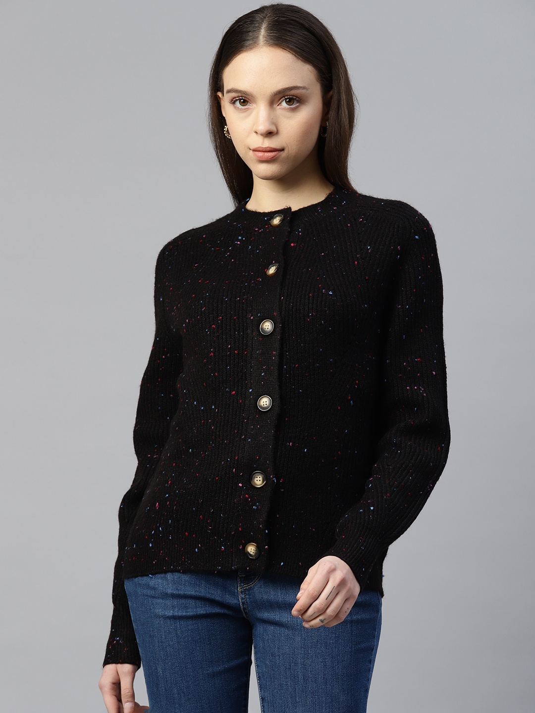 

Marks & Spencer Round Neck Speckled Cardigan, Black