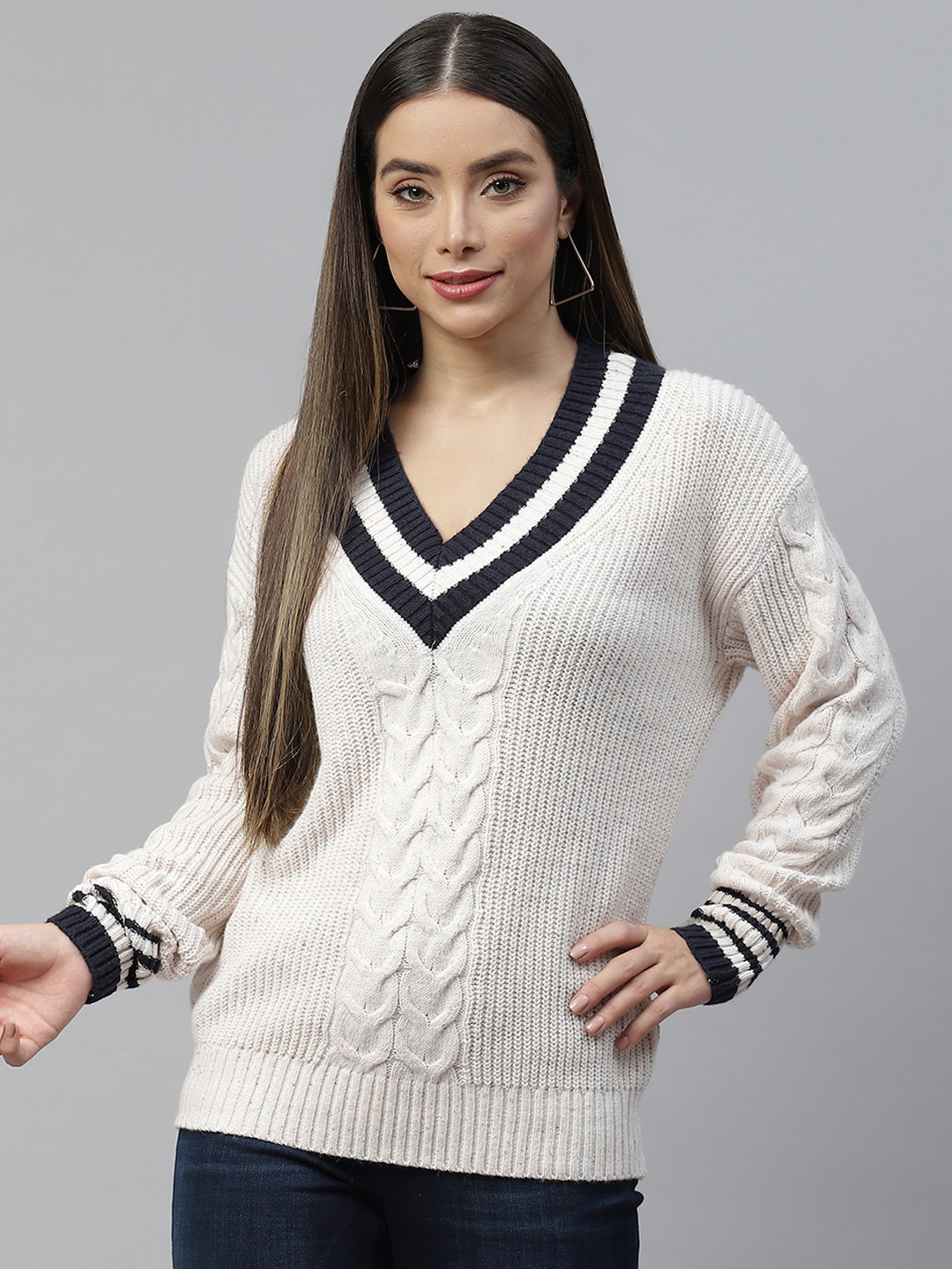 

Marks & Spencer Women Cream-Coloured Cable Knit Pullover