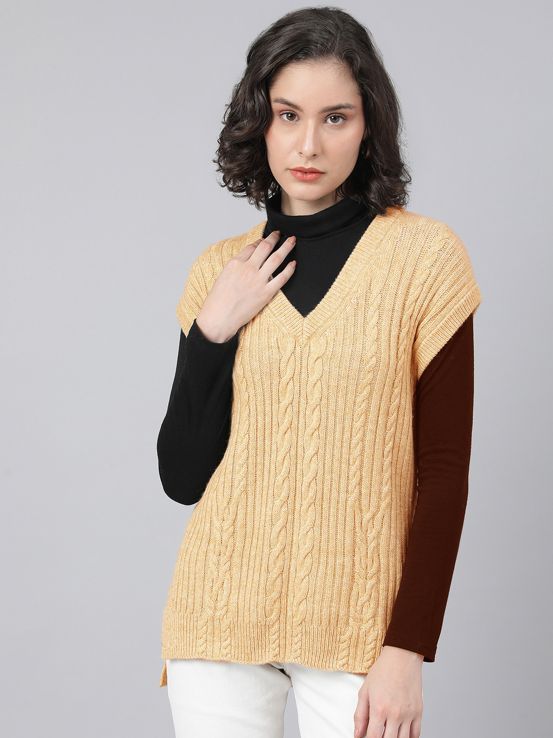 

Marks & Spencer Women Beige Cable Knit Pullover