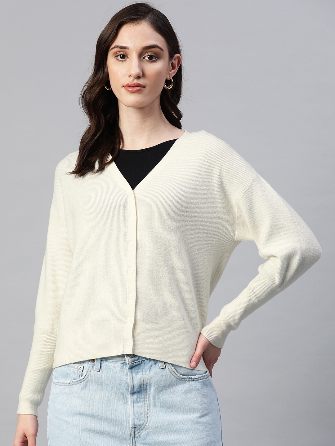 

Marks & Spencer Women Solid Ribbed Knitted Cardigan, Off white
