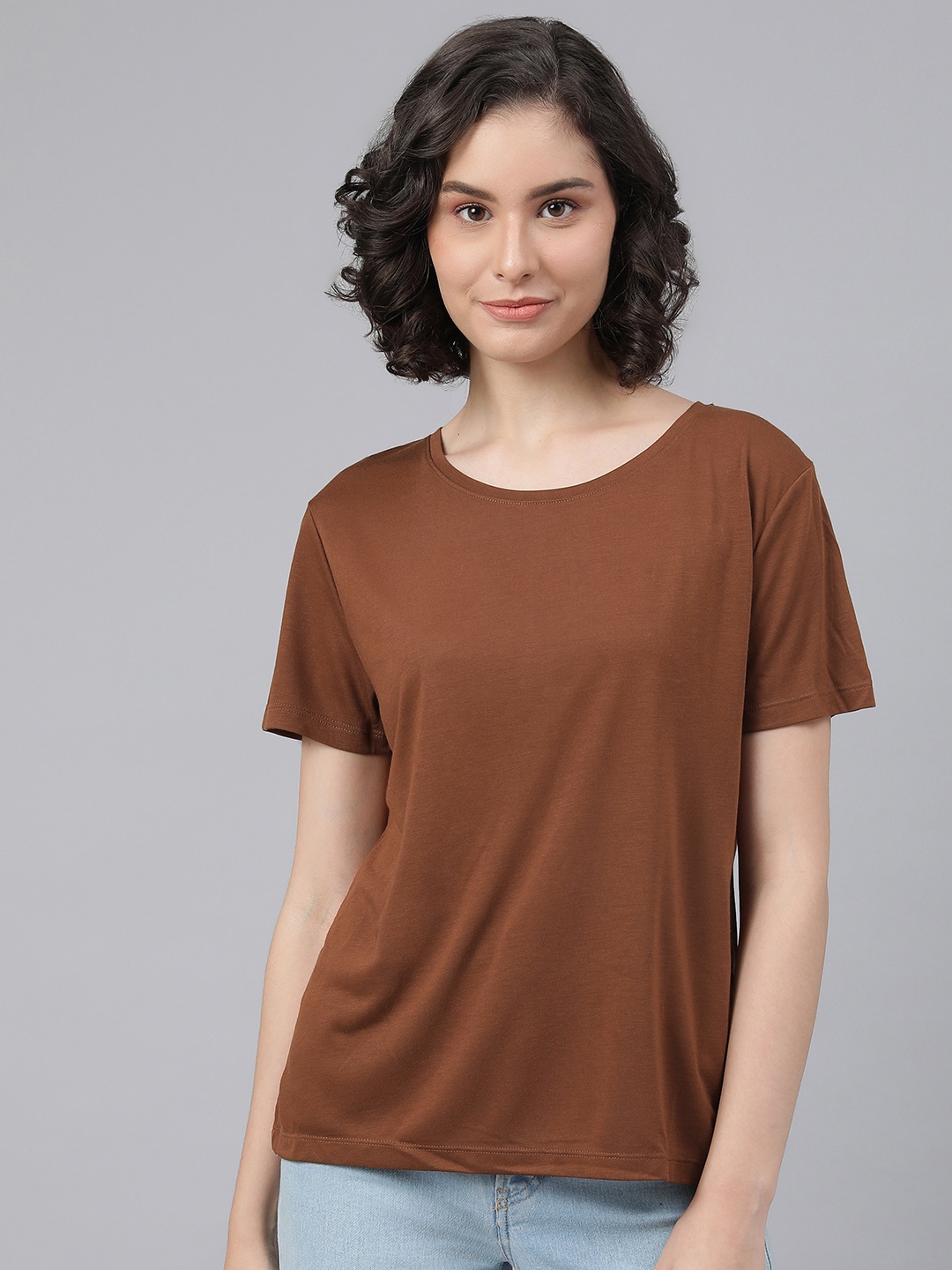 

Marks & Spencer Women Brown Solid Relaxed Fit T-shirt