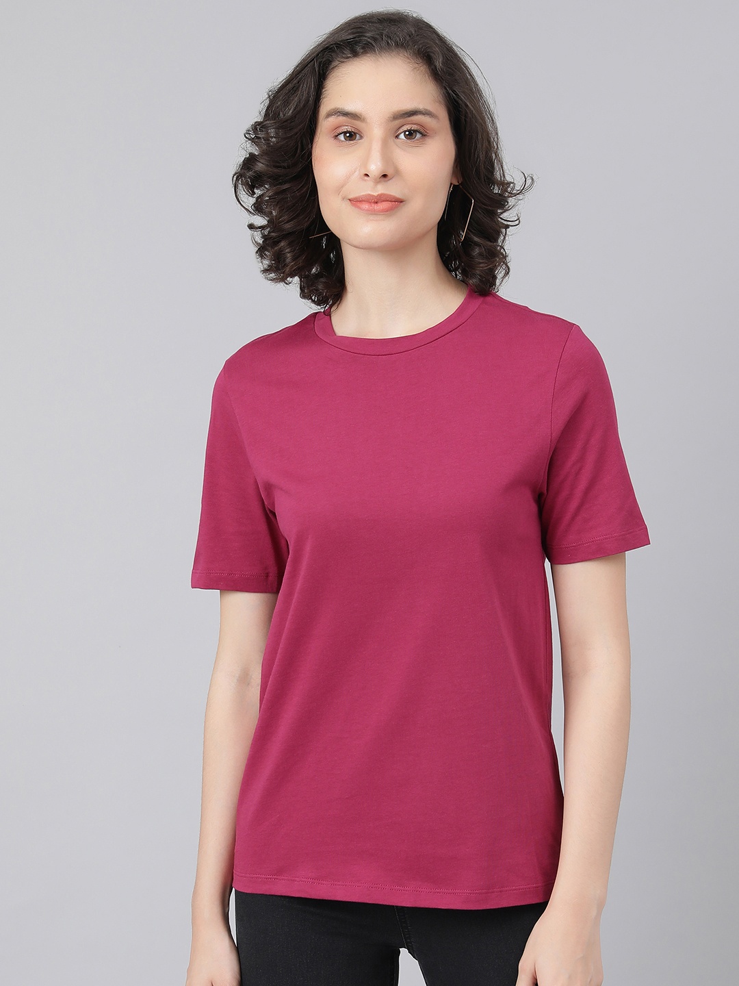 

Marks & Spencer Women Magenta Pure Cotton Solid T-shirt