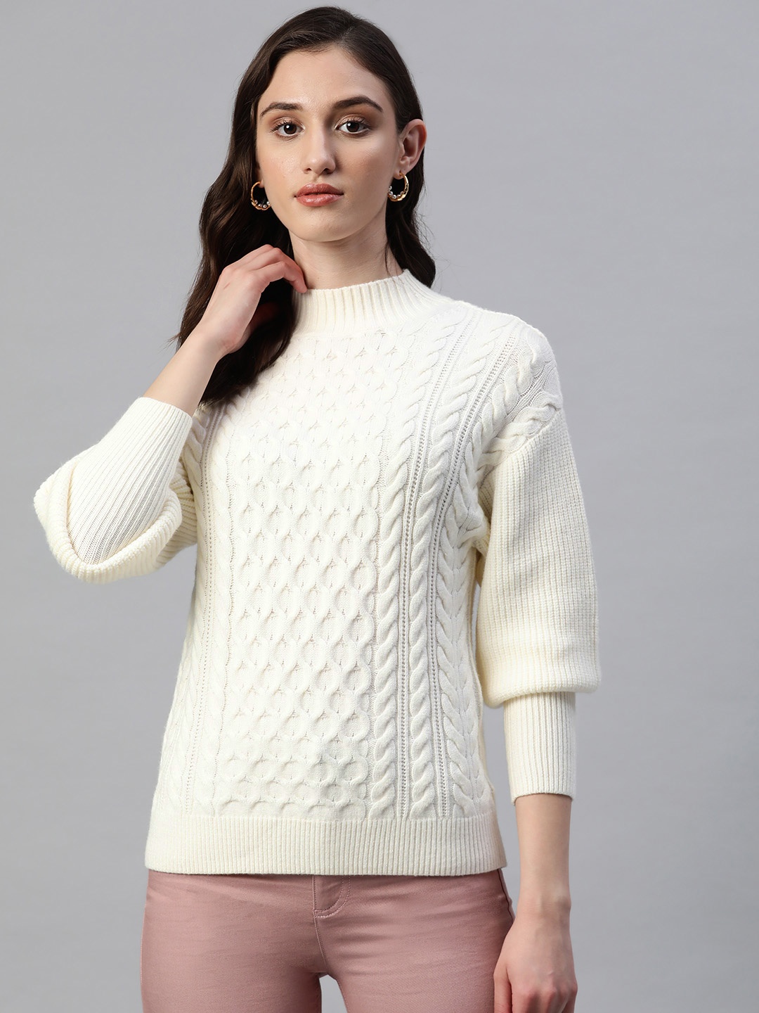 

Marks & Spencer Women High Neck Cable Knit Pullover, Off white