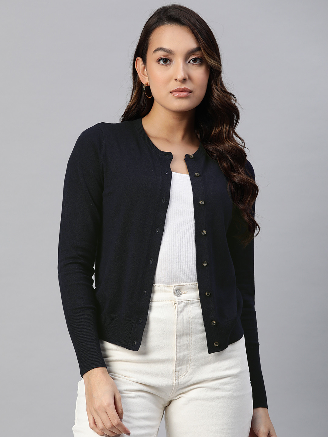 

Marks & Spencer Women Solid Knitted Cardigan, Navy blue