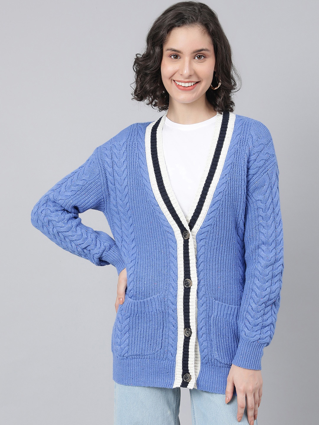 

Marks & Spencer Women Blue Cable Knit Speckled Cardigan
