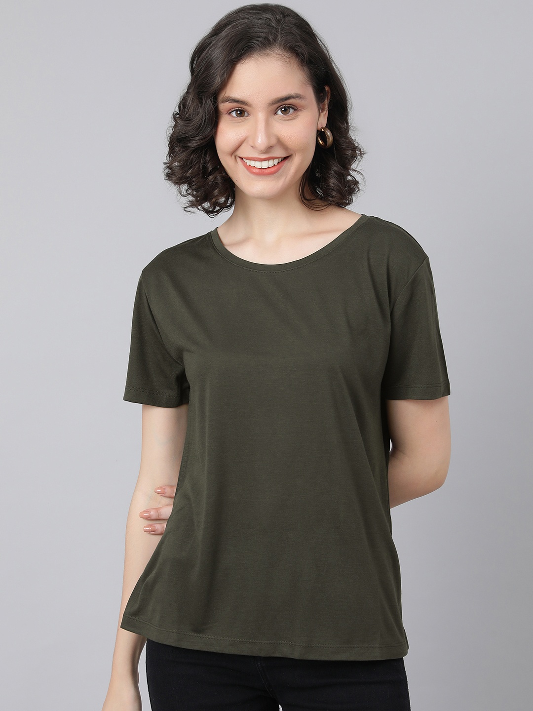 

Marks & Spencer Women Olive Green Solid Relaxed Fit T-shirt