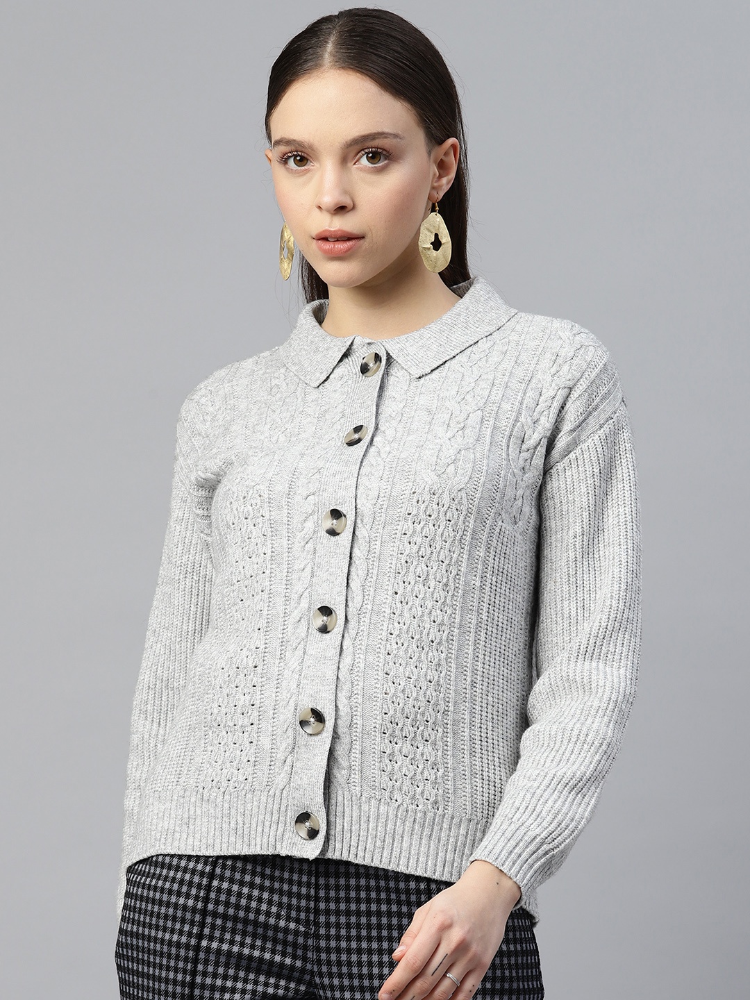 

Marks & Spencer Women Cable Knit Cardigan, Grey