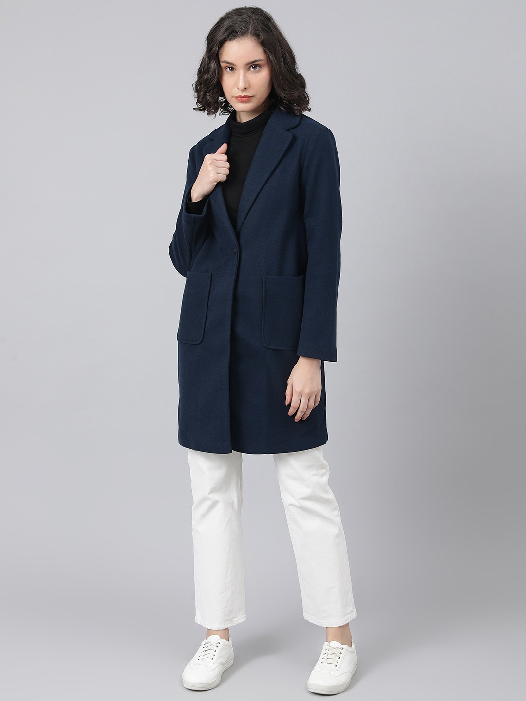 

Marks & Spencer Women Navy Blue Solid Notched Lapel Collar Over Coat