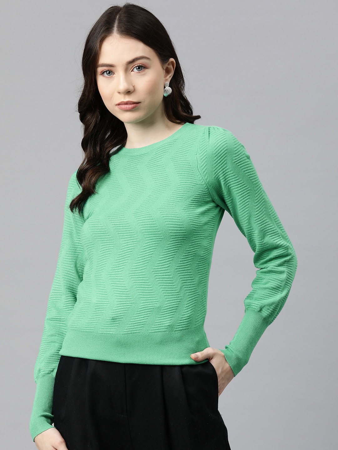 

Marks & Spencer Textured Bishop Sleeves Pullover, Green