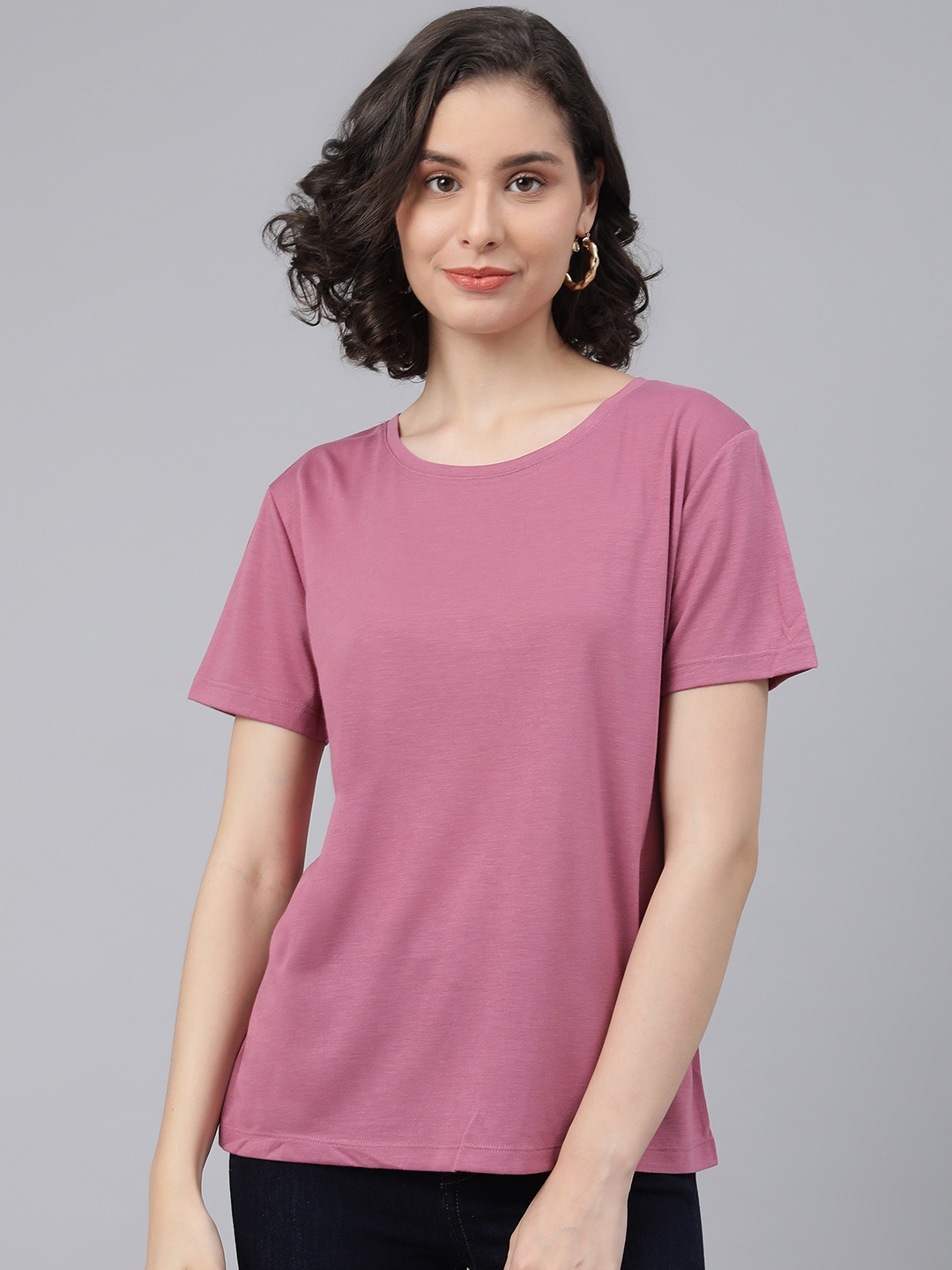 

Marks & Spencer Women Dusty Pink Solid Relaxed Fit T-shirt, Rose