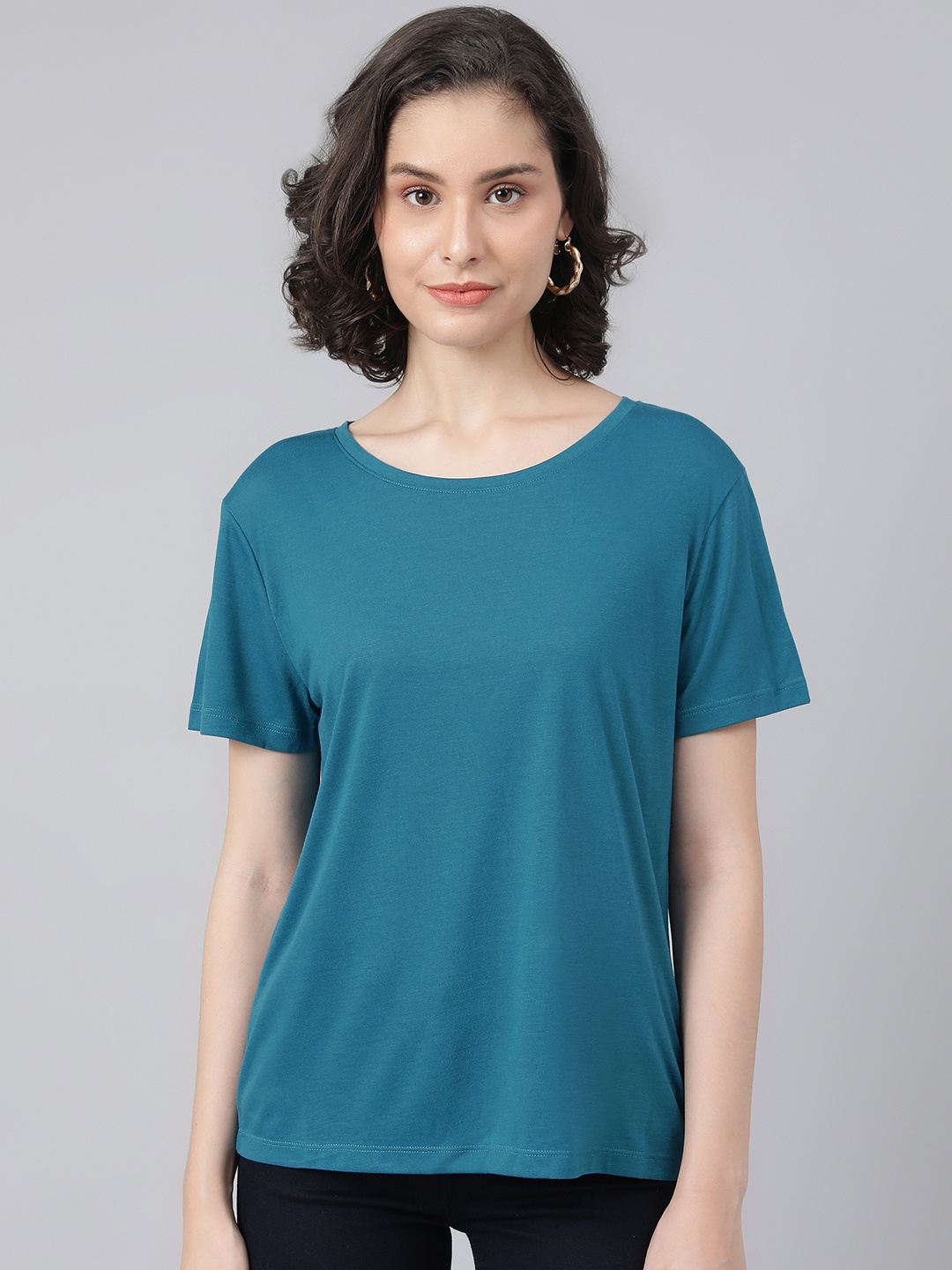 

Marks & Spencer Women Teal Blue Solid Relaxed Fit T-shirt