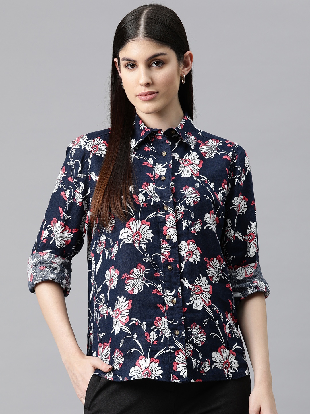 

Marks & Spencer Linen Floral Print Casual Shirt, Navy blue