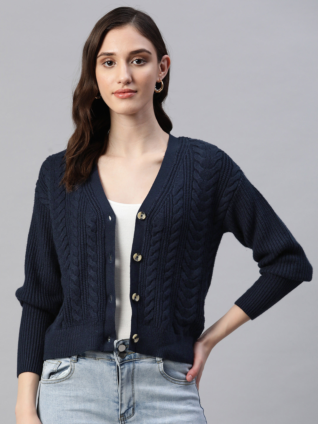 

Marks & Spencer Women Cable Knit Cardigan, Navy blue