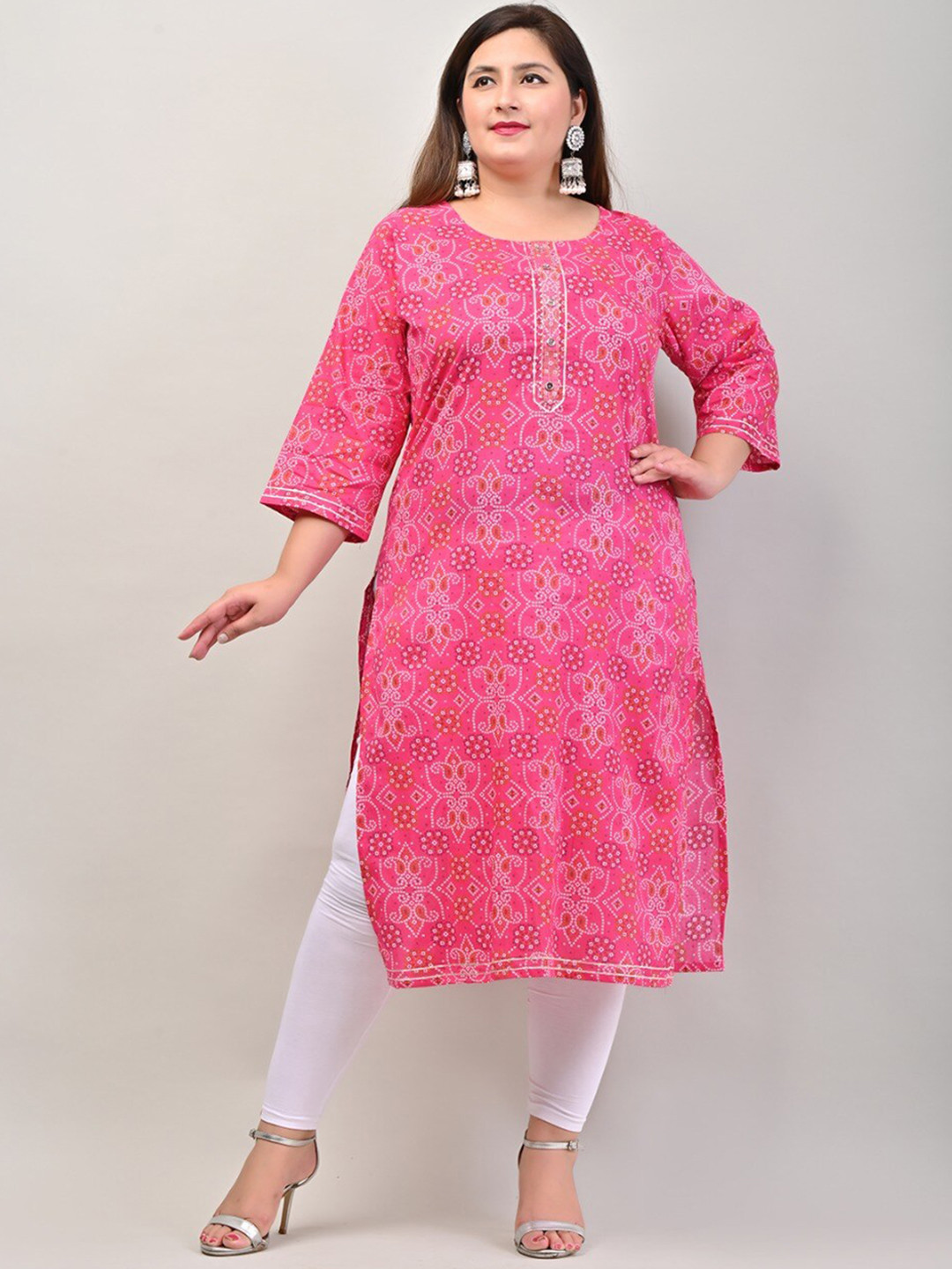 

Swasti Women Plus Size Pink Ethnic Motifs Printed Cotton Kurta