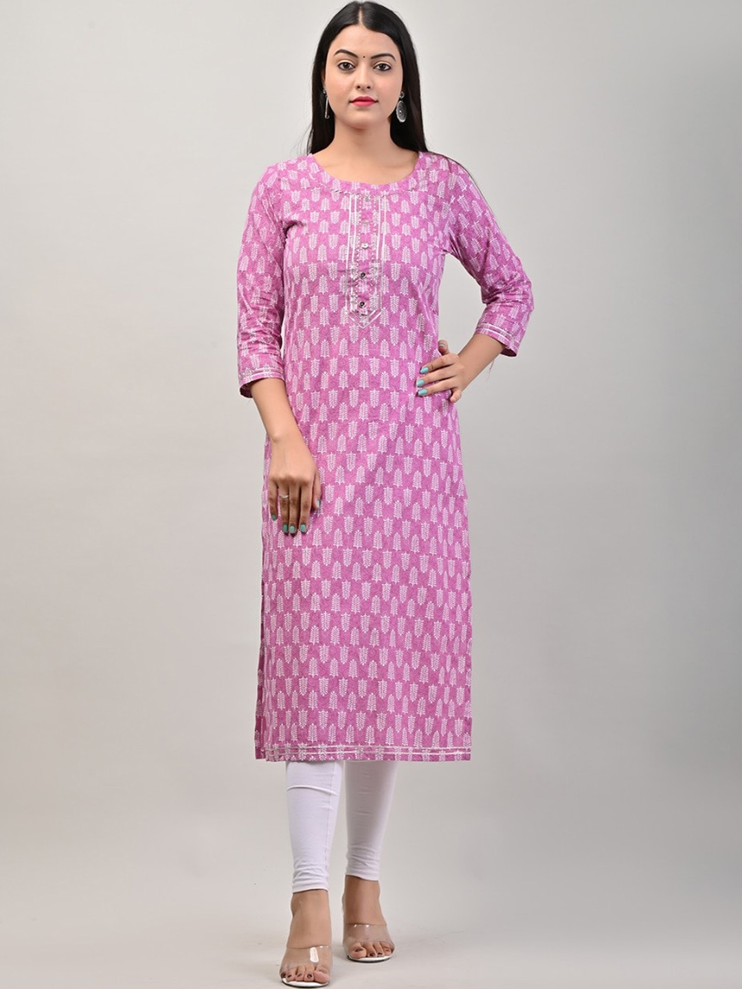 

Swasti Women Pink Ethnic Motifs Thread Work Floral Kurta