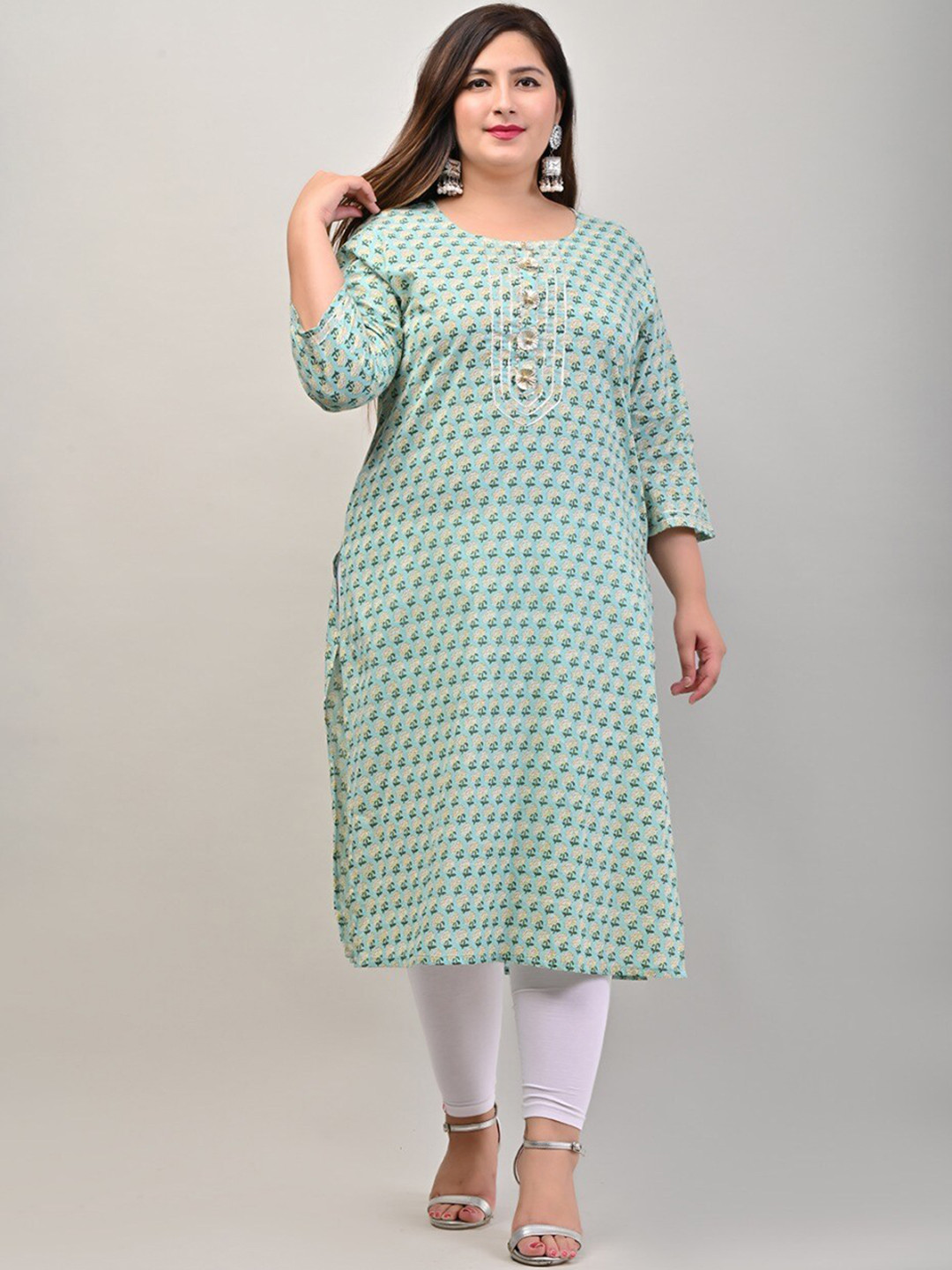 

Swasti Women Green Floral Printed Floral Cotton Kurta