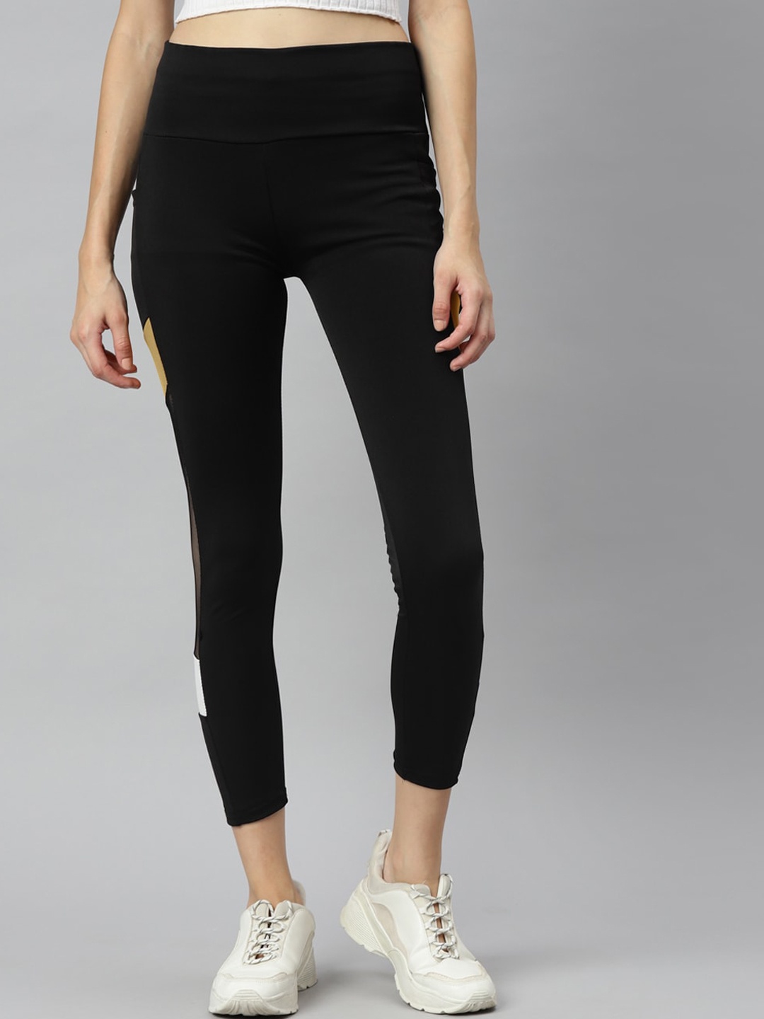 

Aarika Women Black And Mustard Solid Rapid Dry Slim-Fit Track Pant