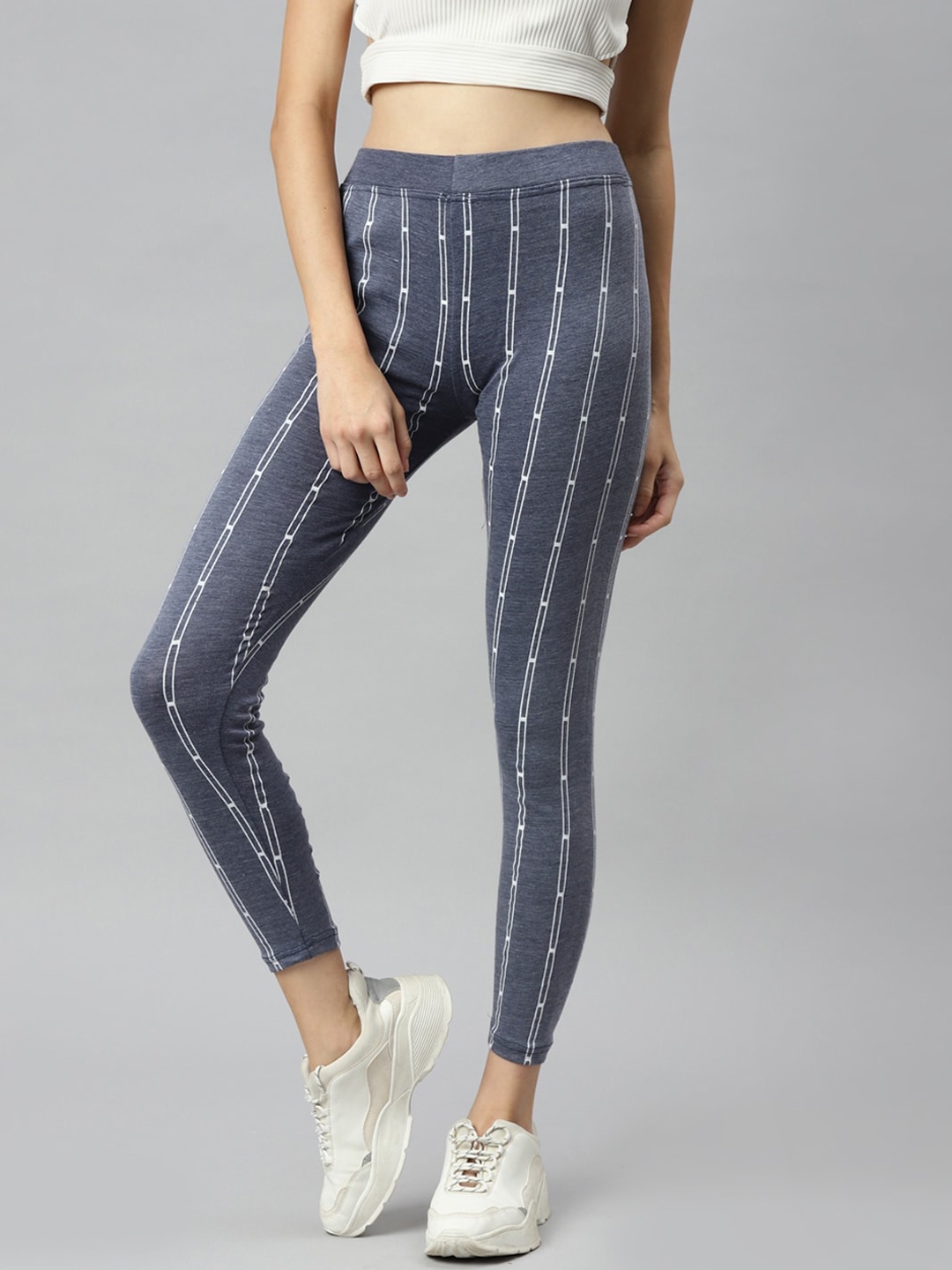 

Aarika Women Blue & White Striped Rapid Dry Slim-Fit Track Pants