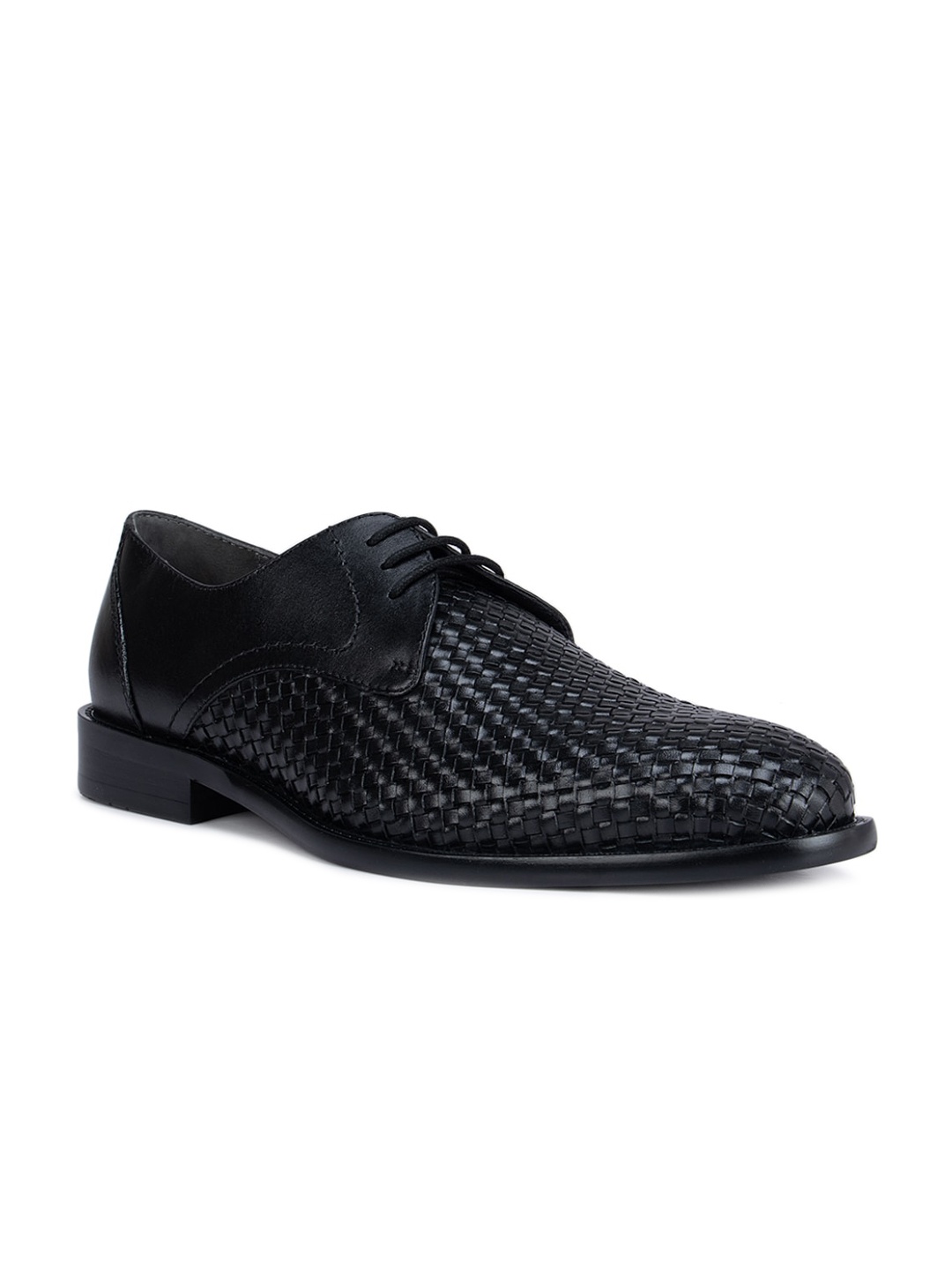 

ROSSO BRUNELLO Men Black Textured Leather Formal Derbys Shoes