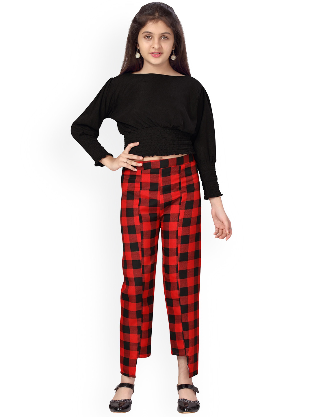 

Aarika Girls Checked Top With Trousers, Black