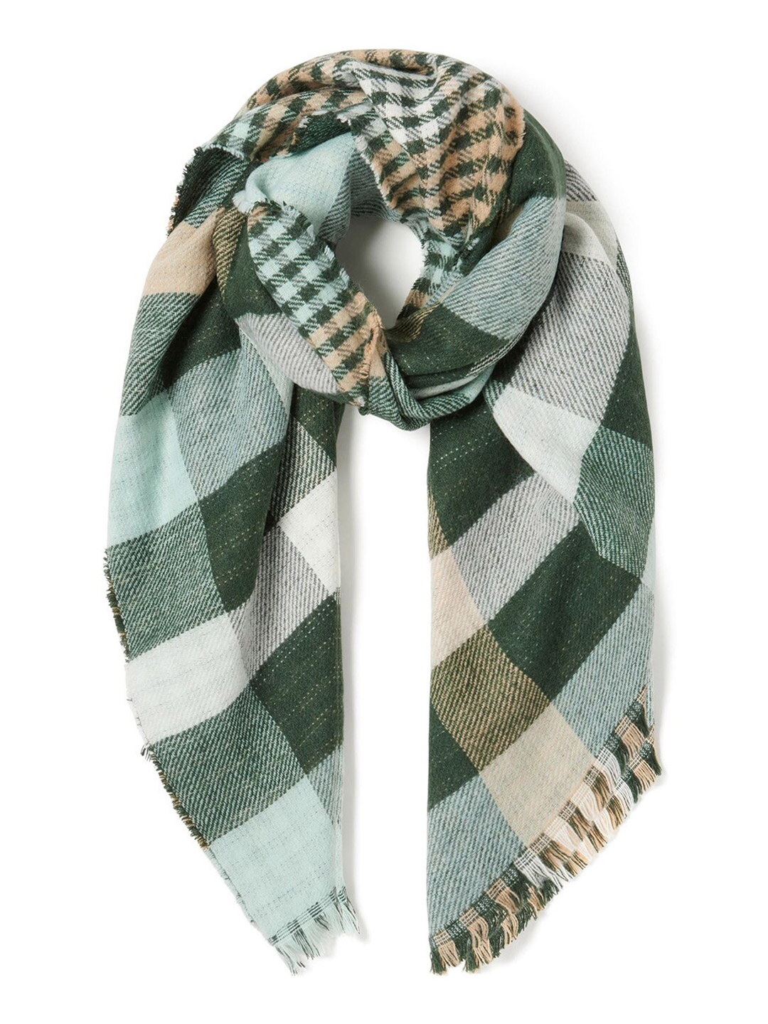 

Forever New Women White & Green Checked Scarf