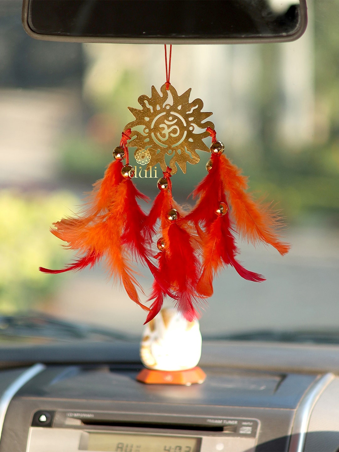 

DULI Gold Toned & Orange Car Hanging Feathers Windchimes