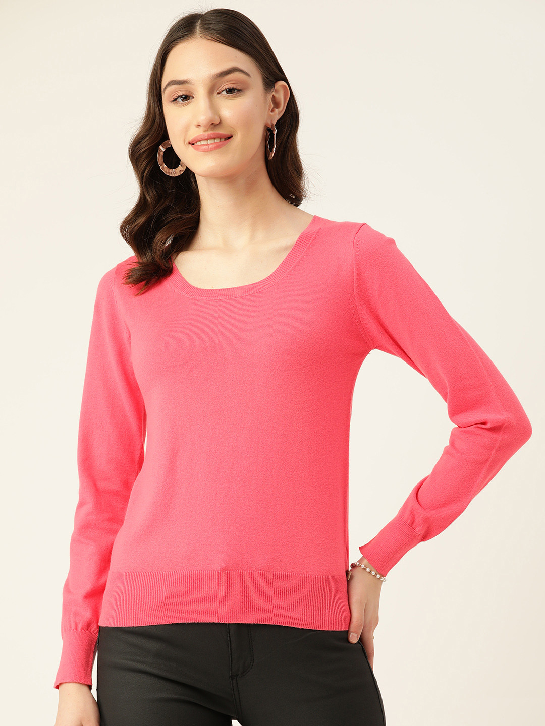 

Madame Women Pink Solid Pullover