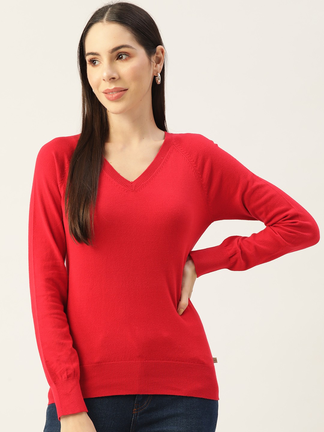 

Madame Women Red Solid Pullover