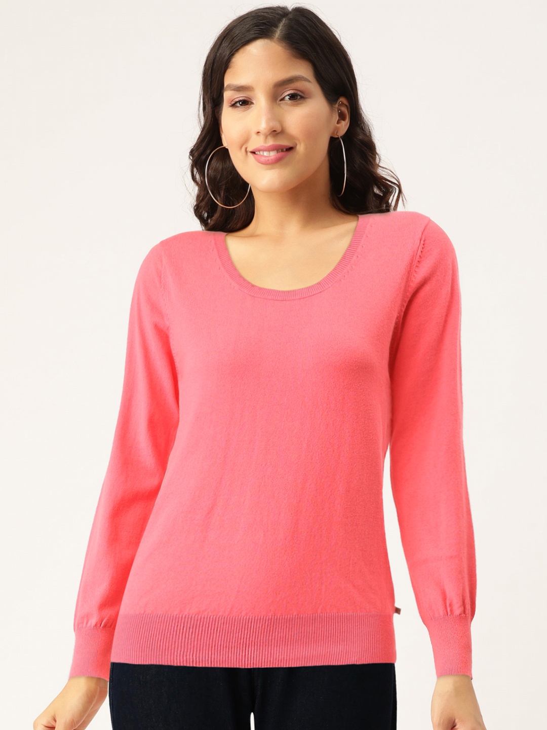 

Madame Women Coral Pink Solid Pullover Sweater