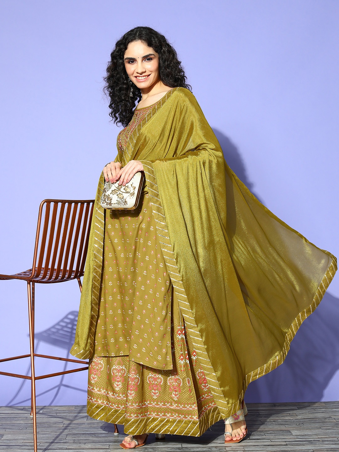 

SheWill Women Ethnic Motifs Viscose Rayon Print Parade Kurta Set, Green