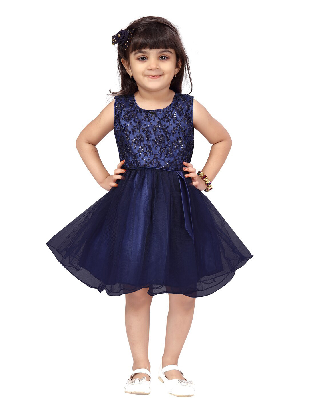 

Aarika Girls Navy Blue Embroidered Net Dress