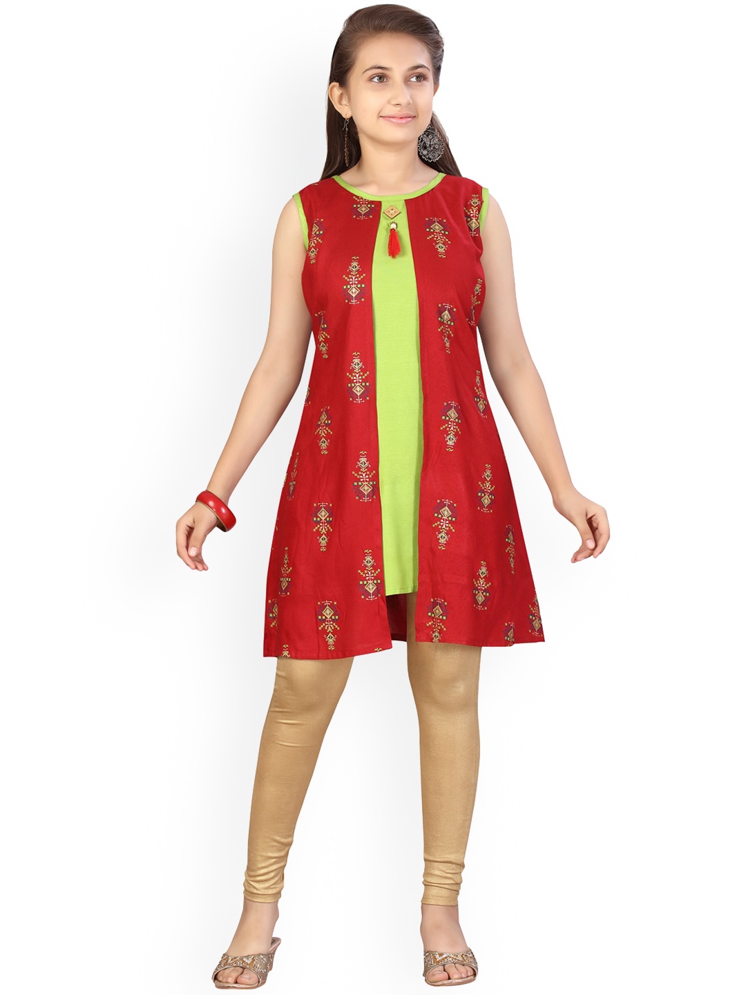 

Aarika Girls Red Ethnic Motifs Kurta