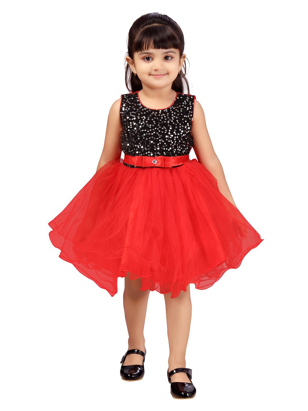 

Aarika Girls Red Embellished Net Fit & Flare Dress