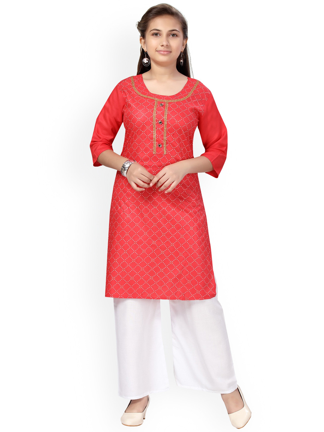 

Aarika Girls Red Printed Pure Cotton Kurta with Palazzos