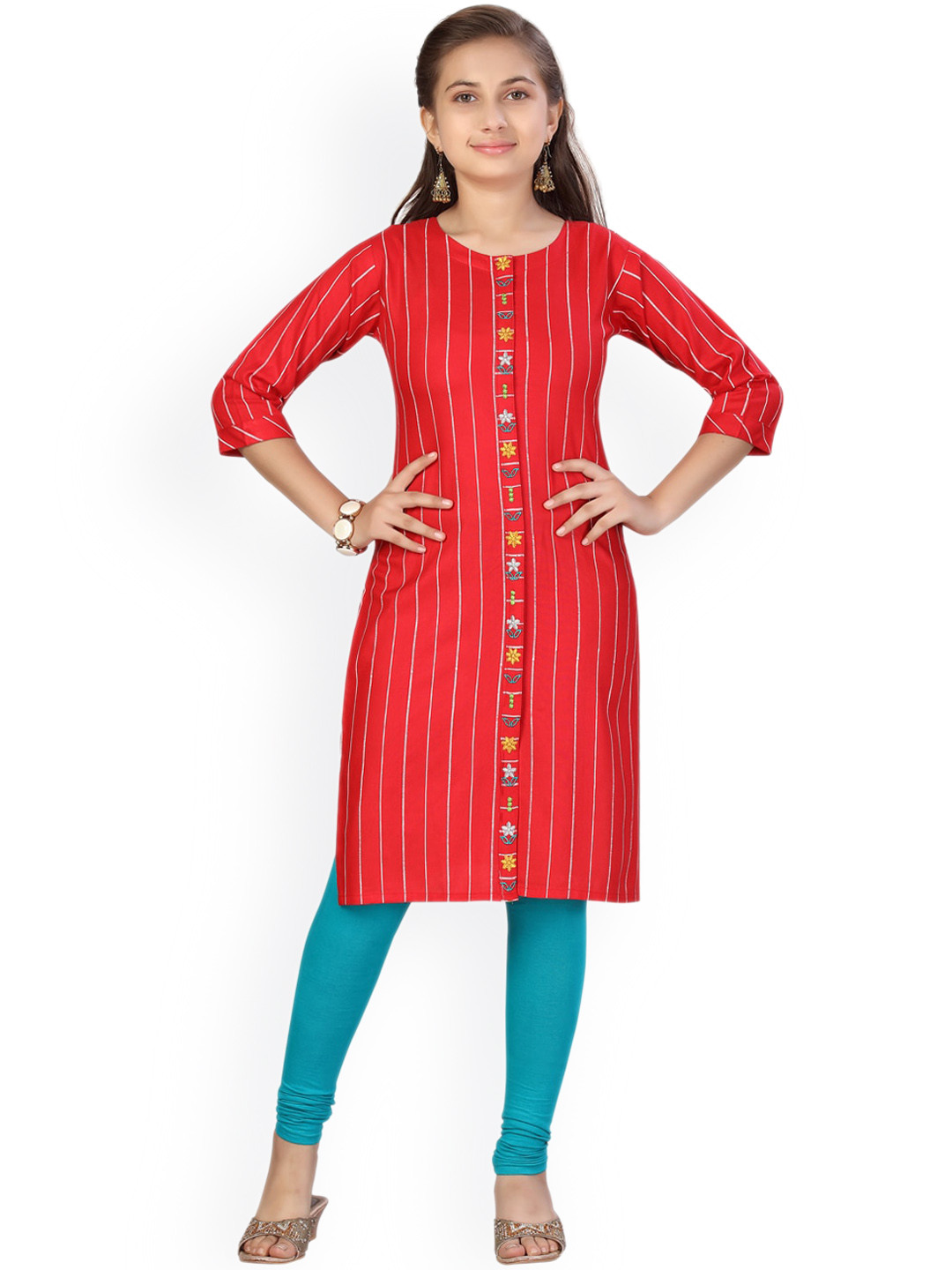 

Aarika Girls Red Striped Kurta