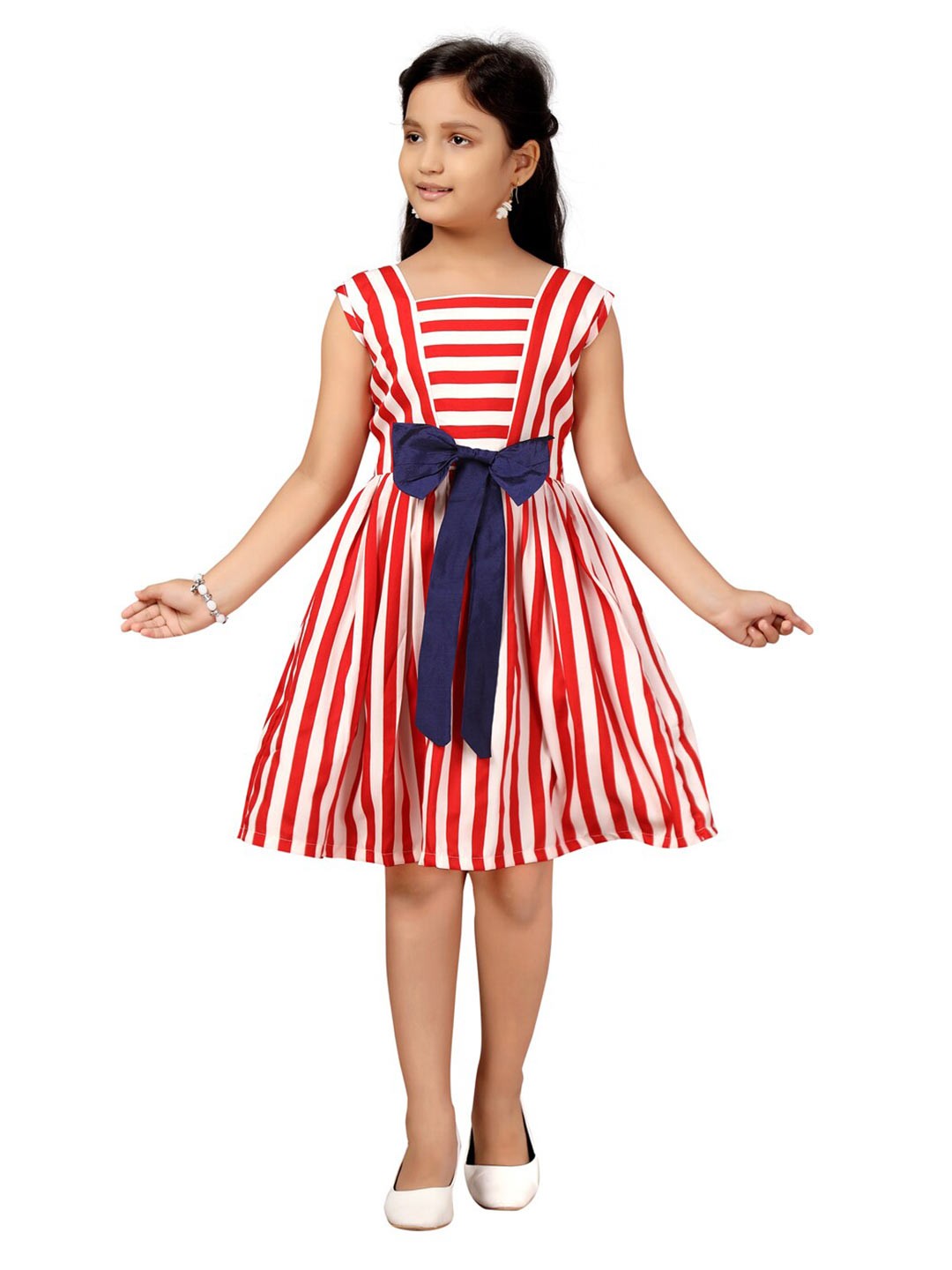 

Aarika Girls Red Striped Fit & Flare Dress
