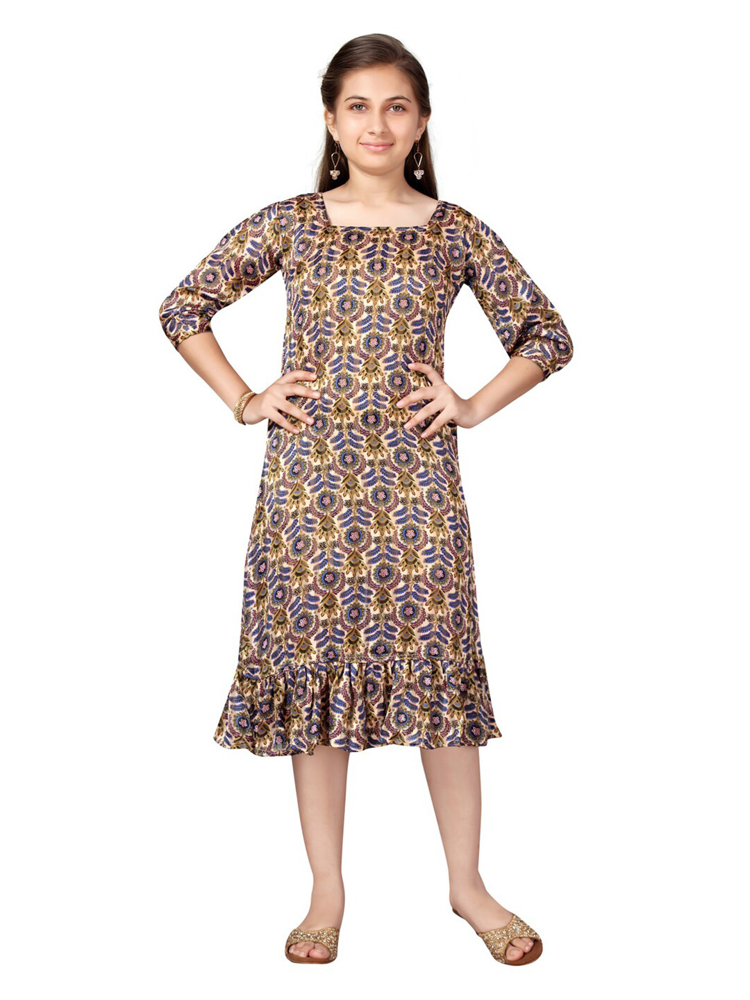 

Aarika Beige Floral A-Line Dress