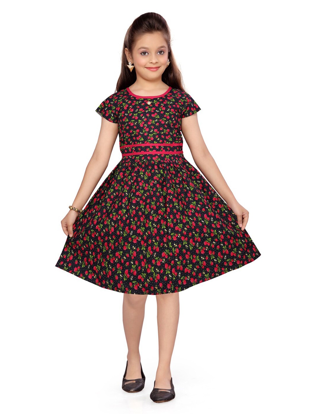 

Aarika Girls Black & Red Floral Casual Wear Dress