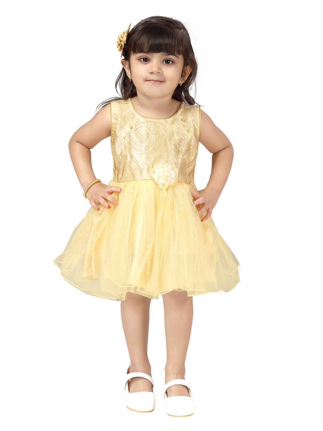 

Aarika Beige & Yellow Floral Embroidered Net Dress