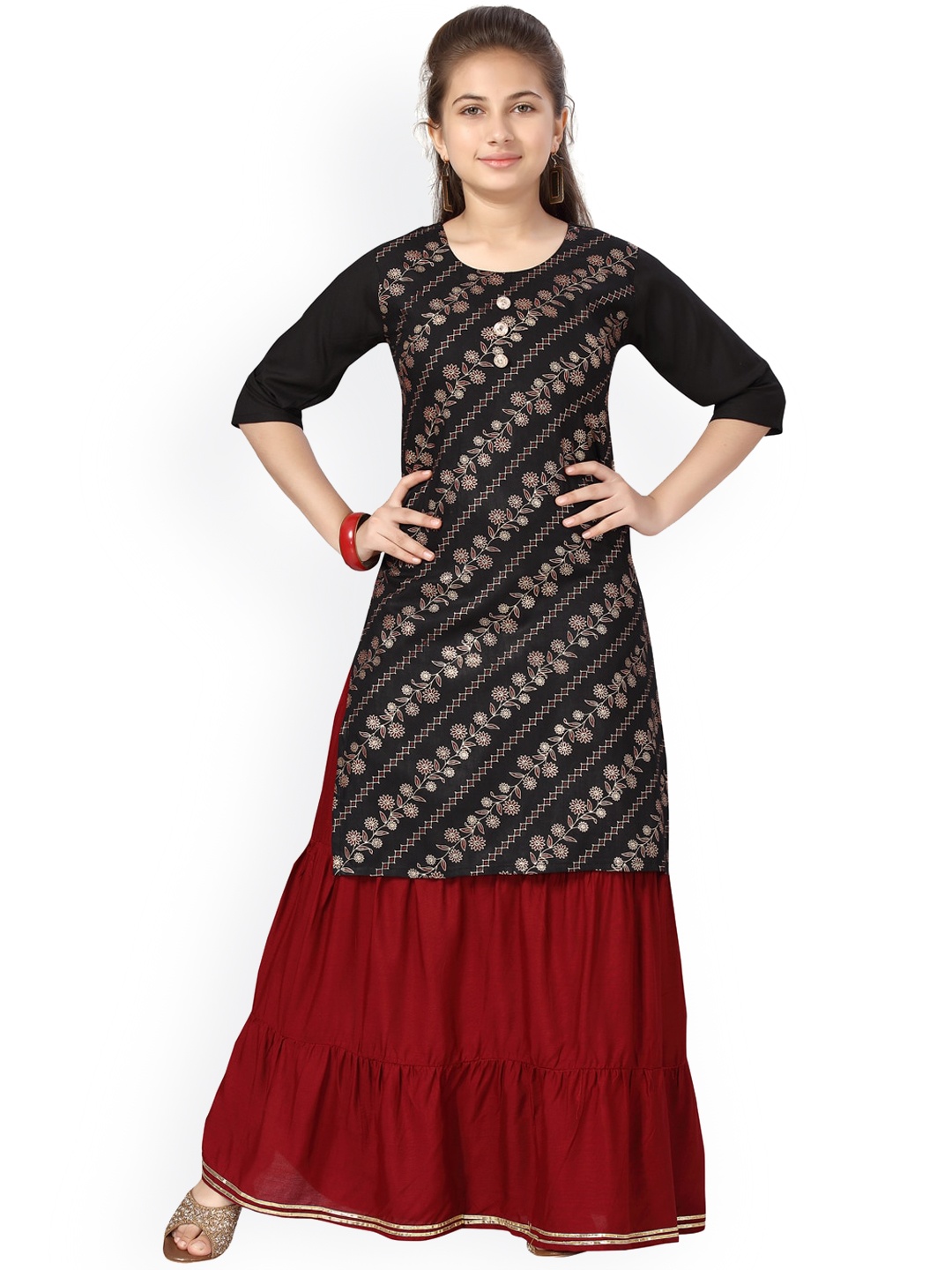 

Aarika Girls Black Ethnic Motifs Printed Kurta