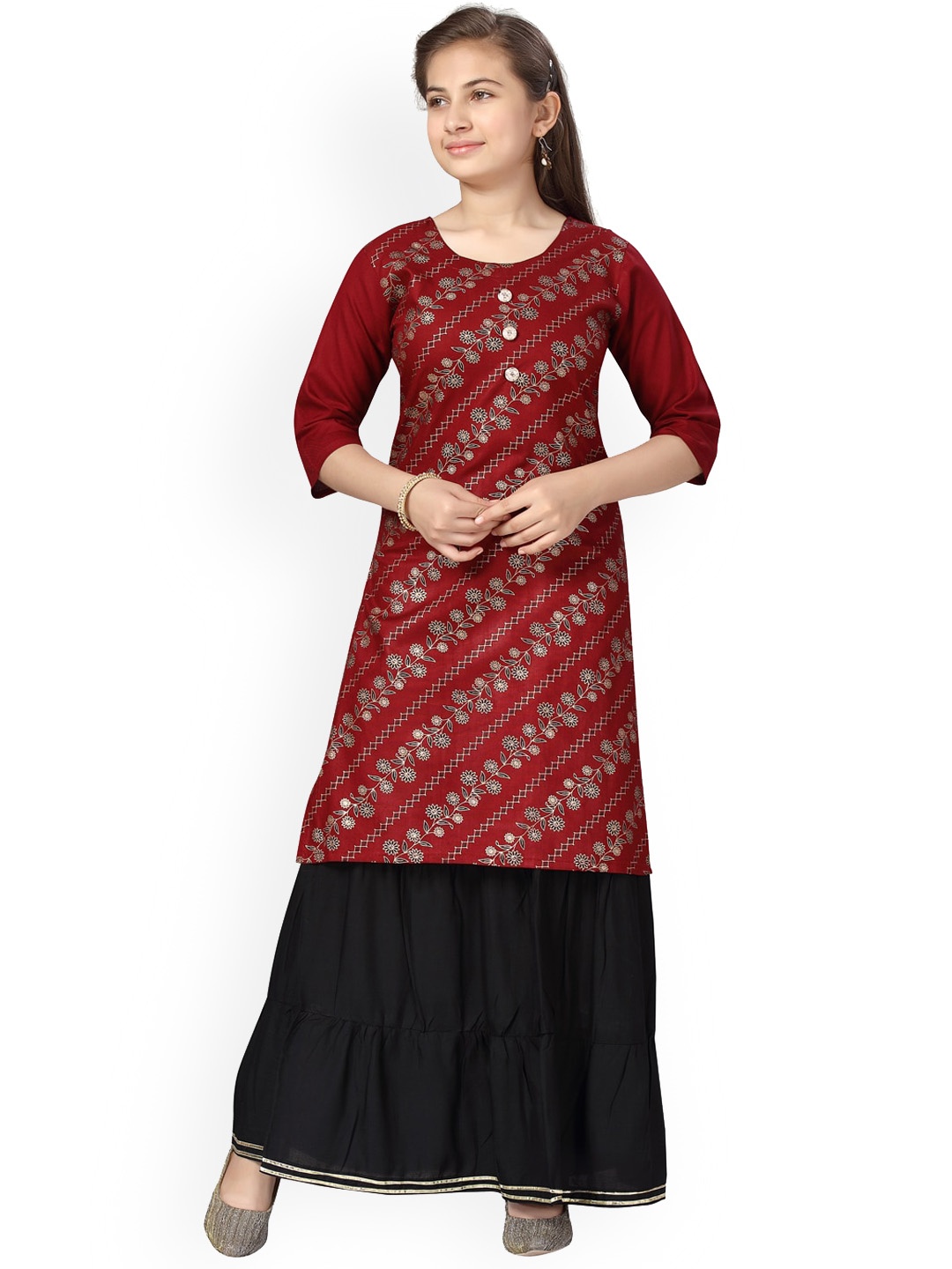 

Aarika Girls Maroon Floral Printed Kurta