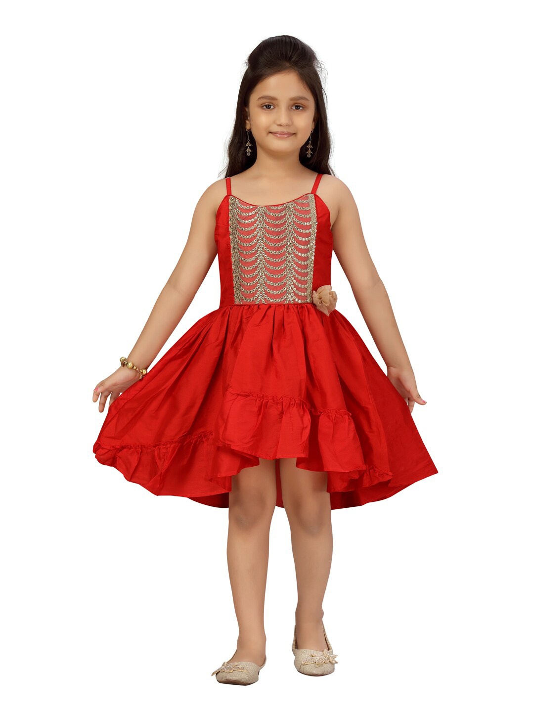 

Aarika Kids Girls Red Embellished Silk Dress