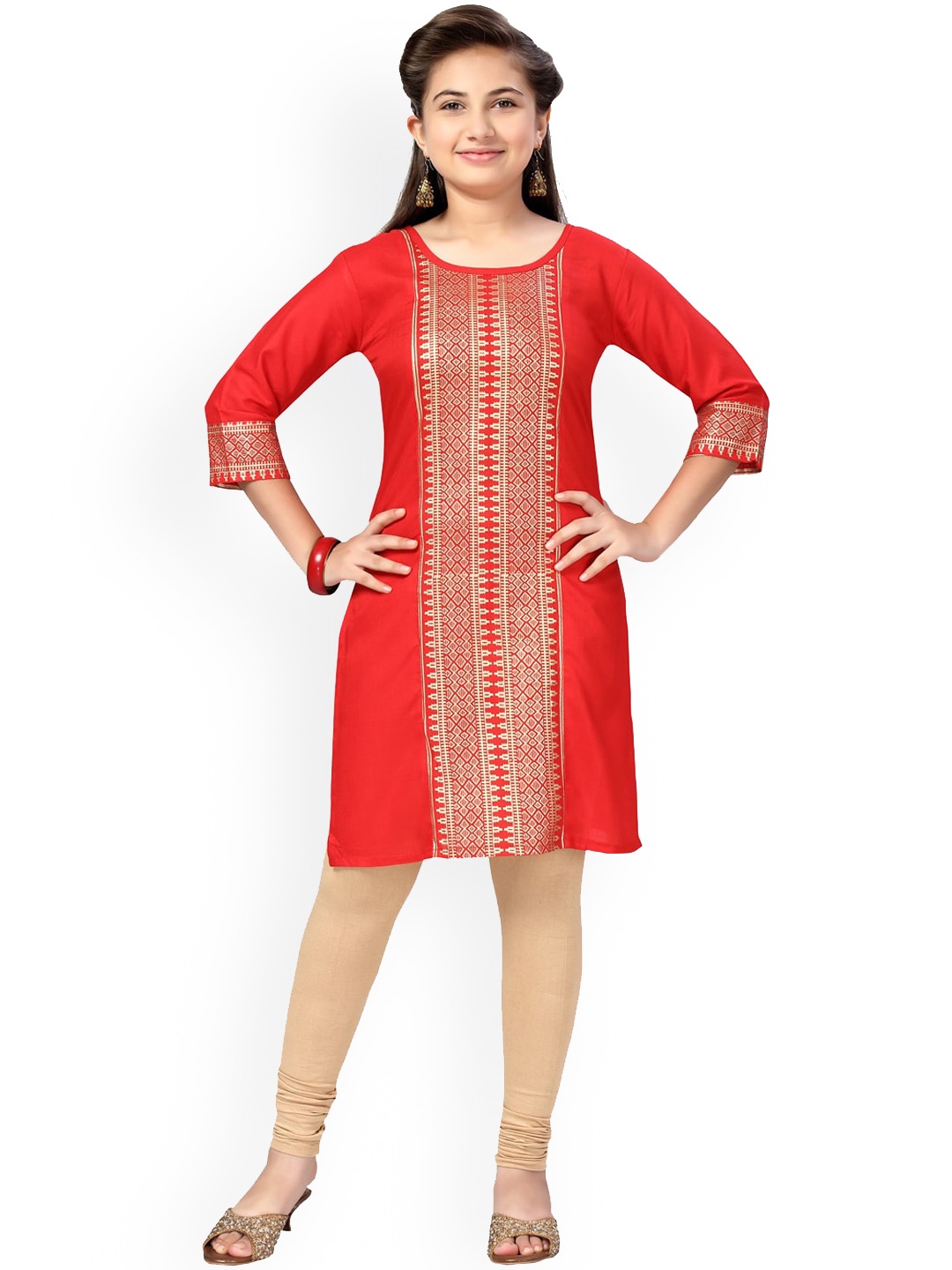

Aarika Girls Red Geometric Kurta