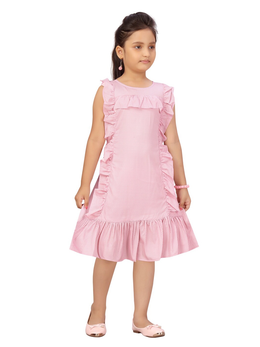 

Aarika Girls Pink & White Striped Drop-Waist Dress