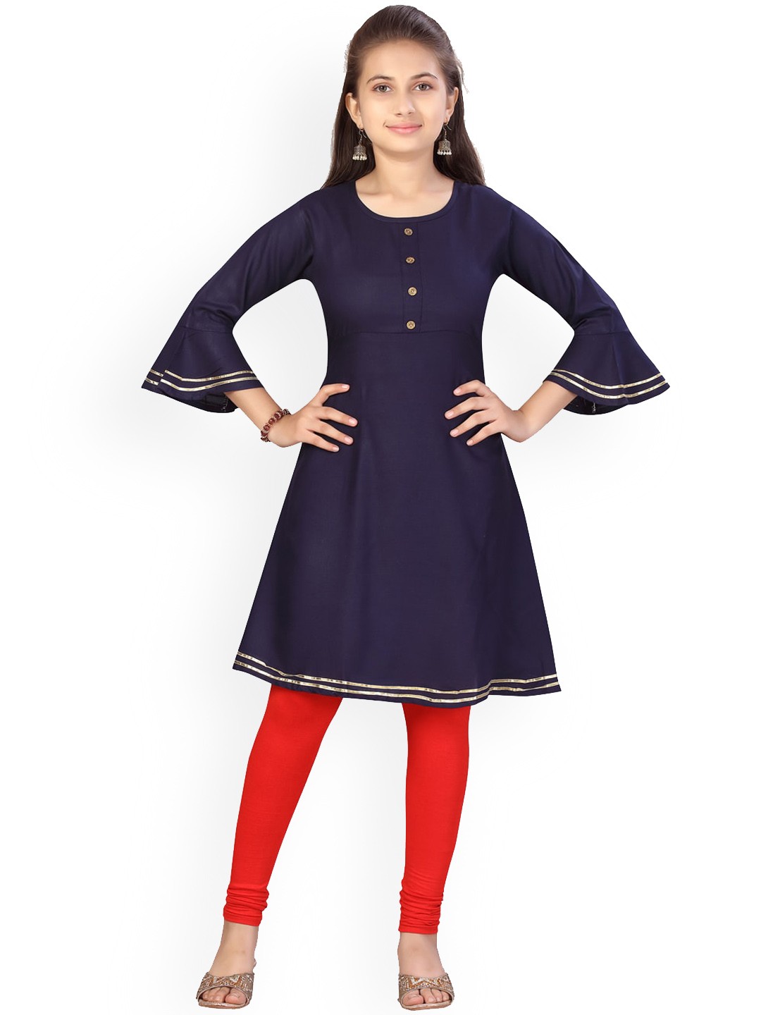

Aarika Girls Navy Blue Flared Sleeves Kurta