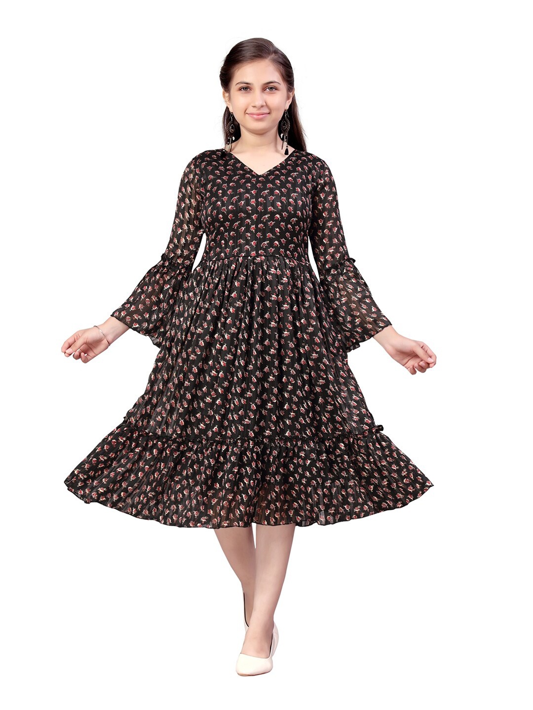 

Aarika Girls Black Floral Georgette Dress