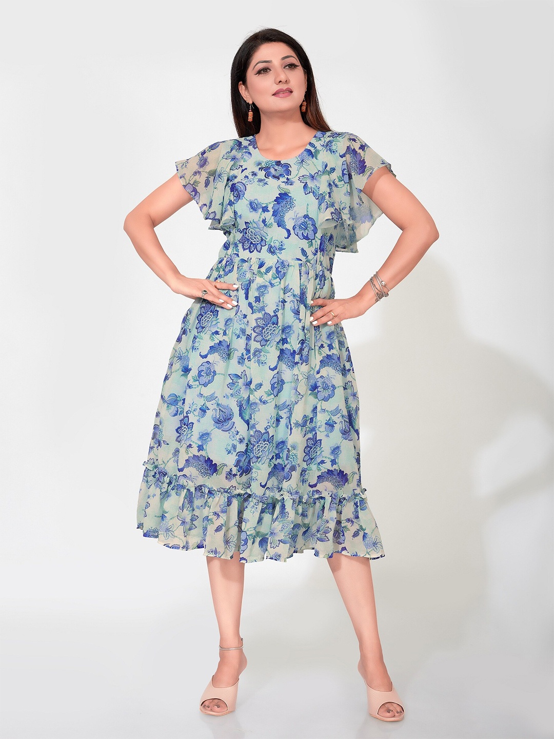 

Ayukti Blue Floral Georgette Dress